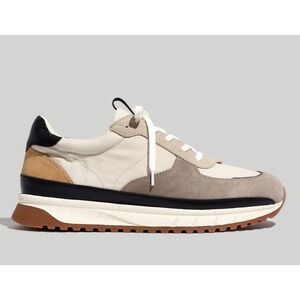 Madewell Kickoff Trainer Sneakers (Re)sourced Canvas Suede Neutral White Grey 8